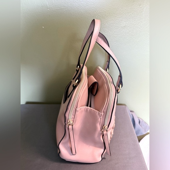 Nicole by Nicole Miller Light Pink Embossed Rose Top Handle Satchel - Picture 8 of 10